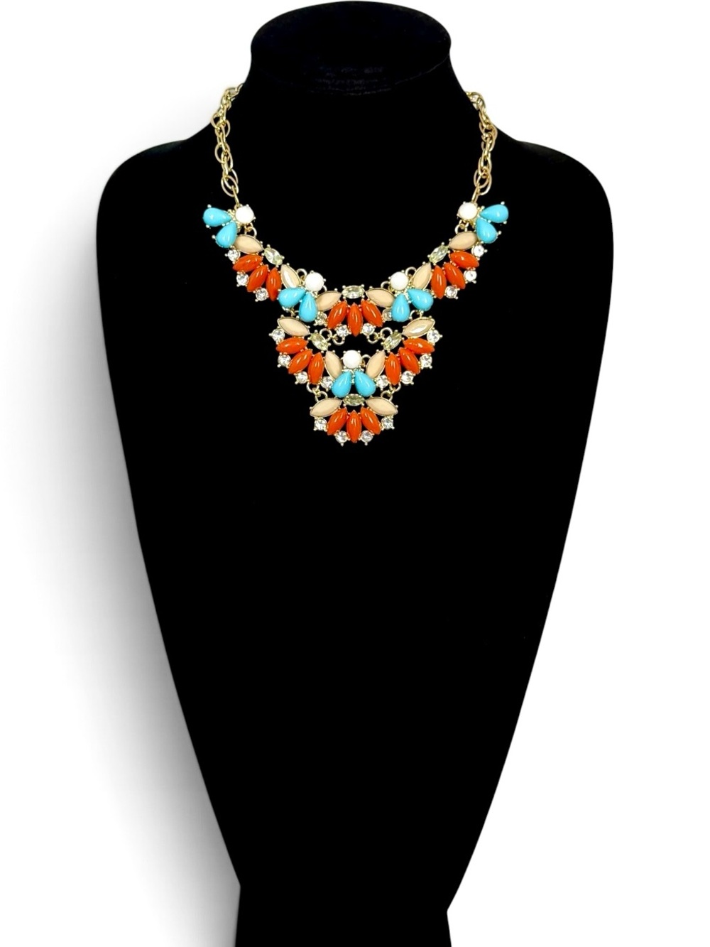 Lee Angel Neiman Marcus Coral Blue Cabochon Bib Necklace 18” New